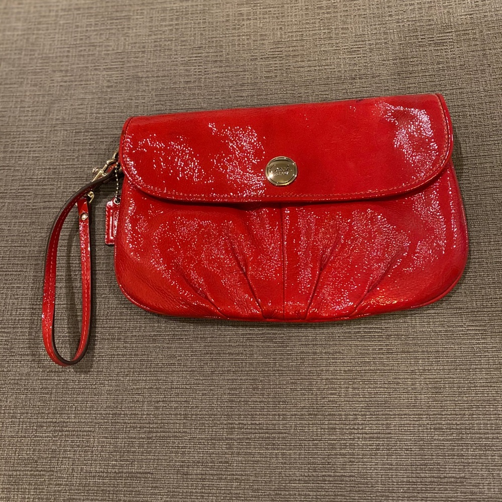Coach Red Patent Leather Wristlet Clutch